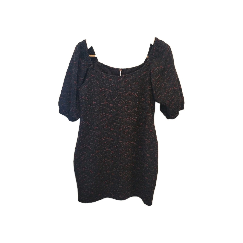 Free People Womens Dress‎ Sunset Jacquard Mini Goth Puffed Sleeves Large Y2k